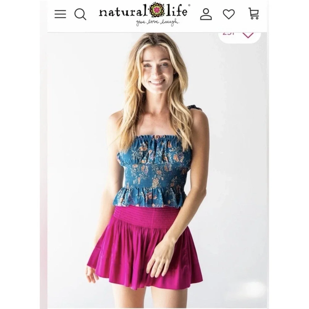 Natural Life Skort Skirt Shorts S Magenta Daisy Smocked Waist Boho Hippie Gypsy
